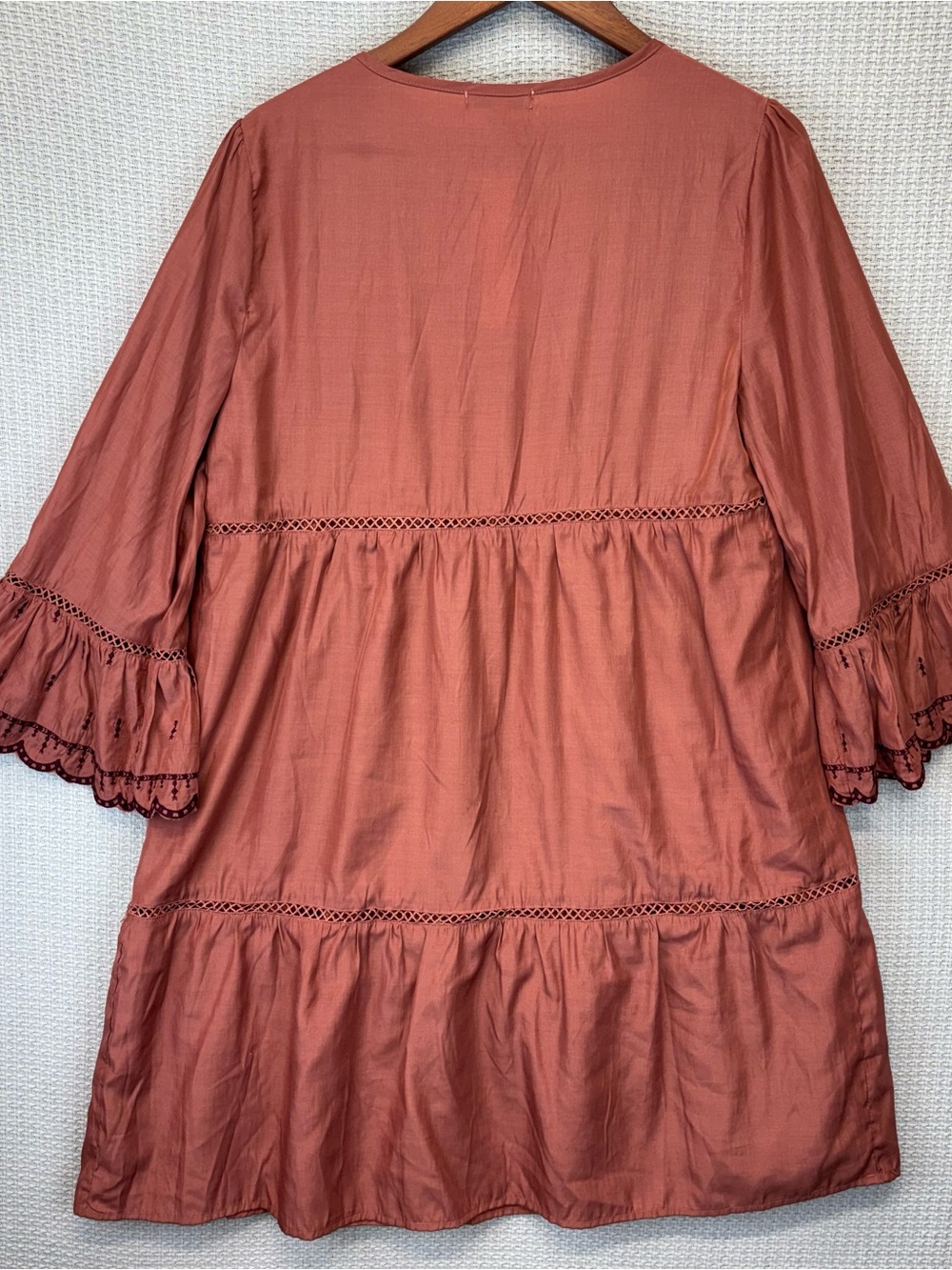 NWT Moon River Anthropologie Pink Mini Tunic Dress Med Boho Bell Sleeve Cottage - Picture 9 of 13